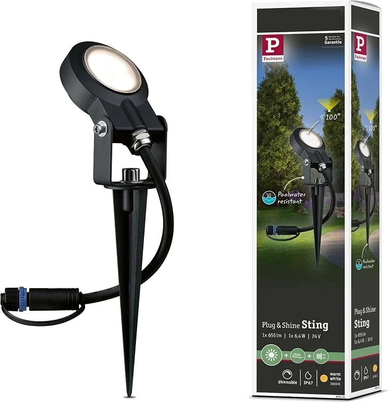 Besuche den Paulmann-Store Paulmann 93934 Plug & Shine Spotlight Sting IP67 3000K 6W 24V Ausstrahlwinkel 100° 93934 LED Aussenbeleuchtung Erdspieß Gartenbeleuchtung — Weihnachtsbeleuchtung