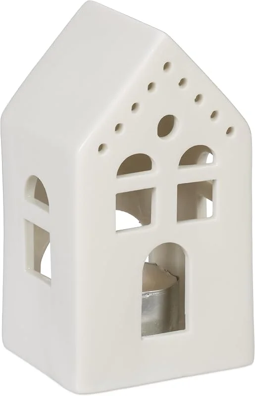 Besuche den Relaxdays-Store Relaxdays Teelichthaus Keramik, Leuchthäuschen für 1 Teelicht, H x B x T: 12 x 6, 5 x 6 cm, Teelichthalter Haus, weiß — Advent und Tisch