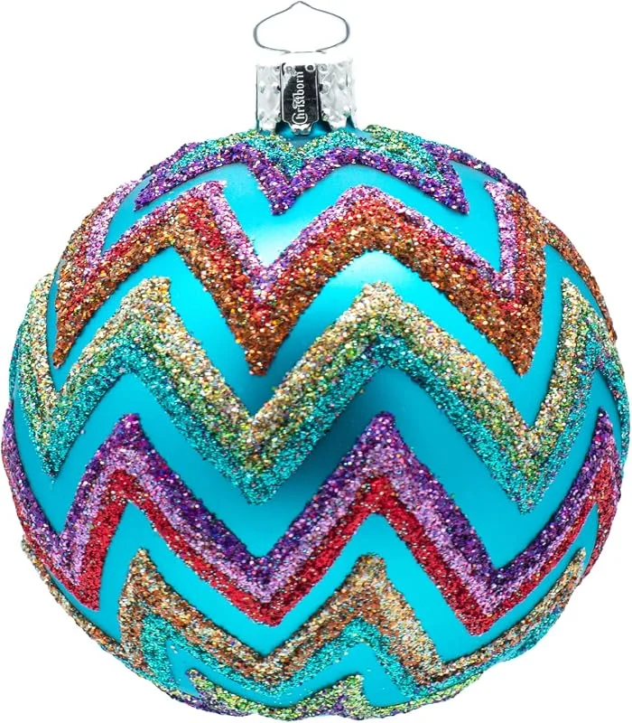 Marke: Christborn Weihnachtskugel, 8 cm Kugel, aqua matt - Zack 3, Ktn — Weihnachtsdeko