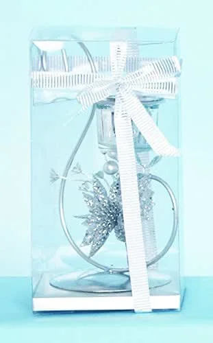 Marke: Toyland Vier 7cm Atemberaubende Sparkly Silber Gebogene Kerzenständer - Weihnachtskerzen — Kerzenlicht Abendessen