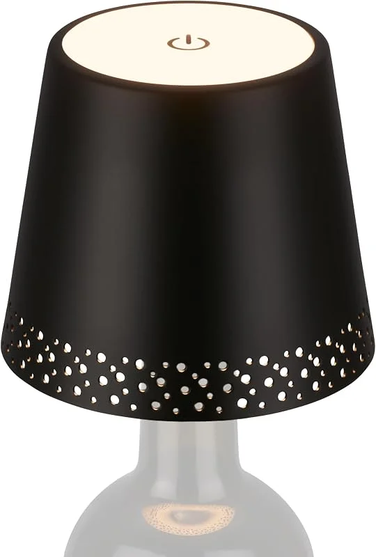 Besuche den BRILONER-Store BRILONER - LED Flaschenlampe kabellos mit Touch, dimmbar, warmweiß, Nachttischlampe, Flaschenleuchte, LED Lampe, Akku Tischleuchte, Weinlampe, Flaschenlampe Aufsatz, 11 x 9 cm (DxH), Schwarz — Kerzenlicht Abendessen