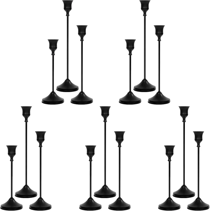 Marke: REWOMC Kerzenhalter, 15 Stück, Metall-Kerzenhalter, mattschwarz, Kerzenhalter für Stumpenkerzen, Vintage-Esstisch, Tischdekoration für Hochzeit, Party, Weihnachten, Halloween-Dekoration — Kerzenlicht Abendessen