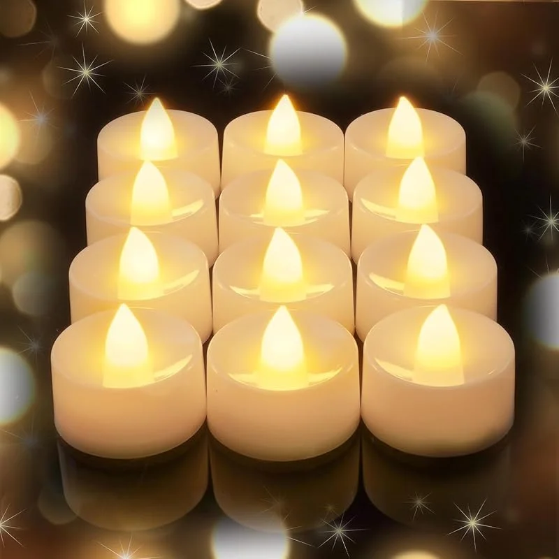 Besuche den AMAGIC-Store AMAGIC Flammenlose LED Teelichter, 12er-Set, warmweißes Licht, weißshülle — Kerzenlicht Abendessen