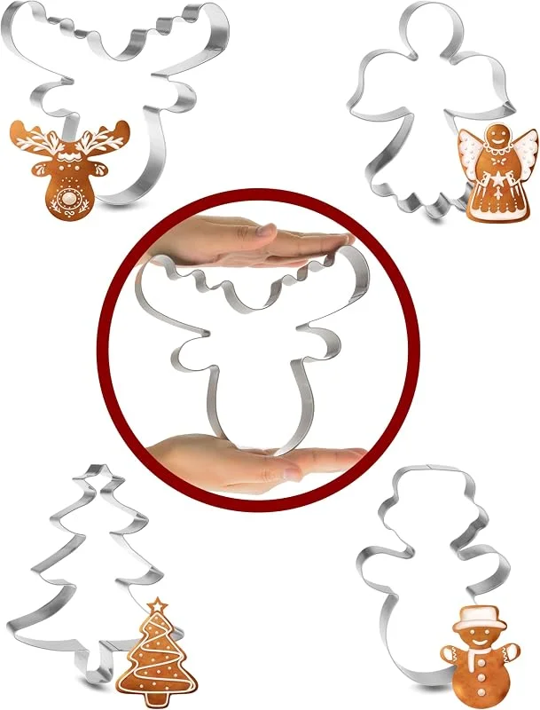 Besuche den 4smile-Store 4smile Ausstechformen Weihnachen groß 17cm – 4er Set, Edelstahl – Weihnachtliche Plätzchenausstecher, verschiedene Motive – Stabile Keksausstecher Weihnachten für kreative Back- und Deko-Ideen — Weihnachtskueche