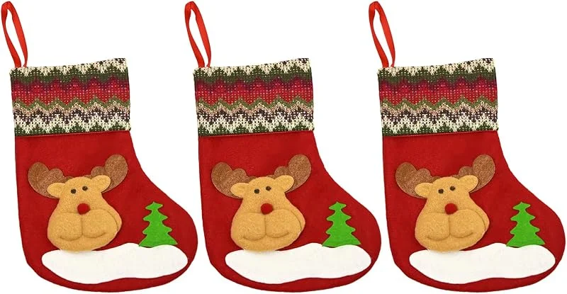 Marke: SEDEX SEDEX Weihnachtsstrümpfe, Set mit 3 kleinen Weihnachtsstrümpfen, traditionelle Feiertagsparty-Dekoration, rote Socken, Dekoration für Kamin, Baum, hängende Ornamente, Geschenktüten für Kinder, Familie — Weihnachtsdeko