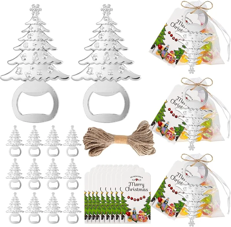Marke: Uezea Flaschenöffner mit Weihnachtsbaum-Motiv, Weihnachtsdusche, Flaschenöffner, Weihnachtsmotiv, Dankeschild mit Garnbeutel, Party-Geschenk, 24 Stück — Wein und Festtafel