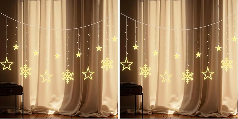 Marke: LEDYA LEDYA LED Lichtervorhang Sterne & Schneeflocken, 1, 65 m 138 LEDs Vorhang Lichterkette mit 8 Modi & Timer, Lichter mit Stecker für Weihnachten, Fenster, Schlafzimmer, Hochzeit, Party, Zuhause, Warmweiß — Weihnachtsbeleuchtung