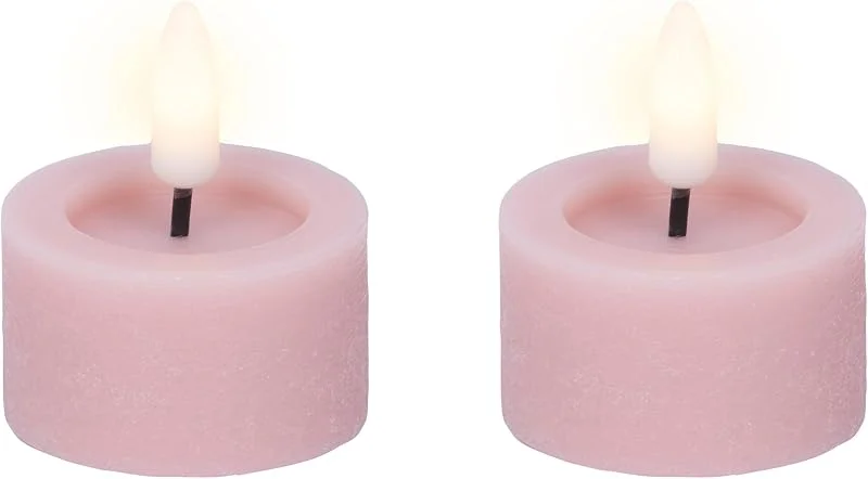 Marke: Lumineo LED Teelichter mit Timer 4, 4x5cm Wachs 2 Stück - Wachskerzen mit 6 Stunden Timerfunktion - Echtwachskerze batteriebetrieben - Flammenlose Kerzen als Tischkerzen Dekokerzen Teelicht - Rosa Warmweiß — Kerzenlicht Abendessen