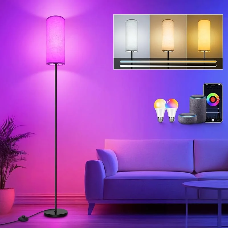 Besuche den HANDSONIC-Store LED Stehlampe, WIFI RGBCW Stehlampe Wohnzimmer, 9W E27 Dimmbar, Stehleuchte mit APP, Arbeiten Sie mit Alexa & Google Assistant, DIY-Modus, Musikmodus & Timing-Funktion (Weiß) — Kerzenlicht Abendessen