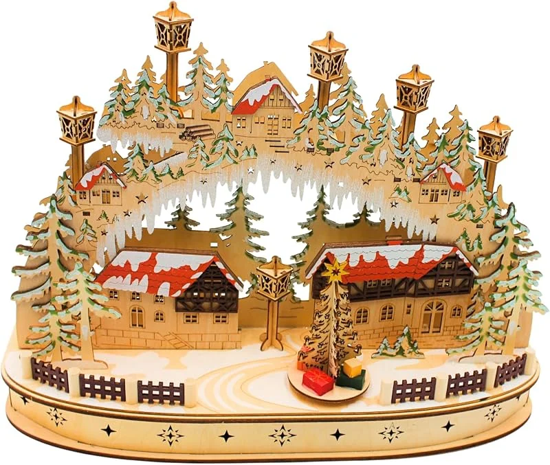 Besuche den Dekohelden24-Store LED Holz Schwibbogen, Lichterbogen, Schwippbogen, Leuchterbogen, Fenster Schwibbogen mit bewegtem Tannenbaum inklusive Netzteil als auch Batteriebetrieb möglich, L, B, H ca. 45 x 12 x 35 cm. — Weihnachtsdeko