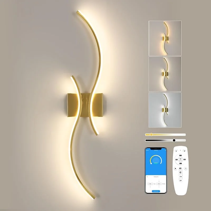 Besuche den Comely-Store Comely LED Wandleuchte Dimmbar, 32W Kreative Lange Wandlampe Kupferton 80CM — Kerzenlicht Abendessen