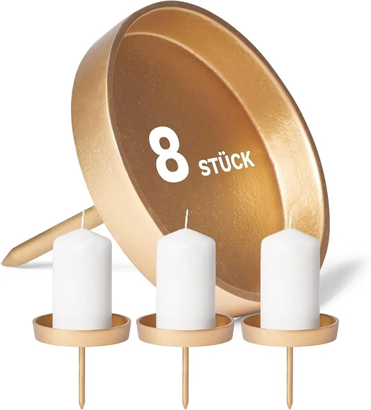 Besuche den Novaliv-Store Novaliv 8X Kerzentülle ohne Dorn 8, 5cm Gold Aluminium Kerzenteller zur Dekoration Adventskranzdekor Stecken Kerzenhalter Metall rund Kerzenpick Weihnachtsdekoration Kerzenständer — Kerzenlicht Abendessen