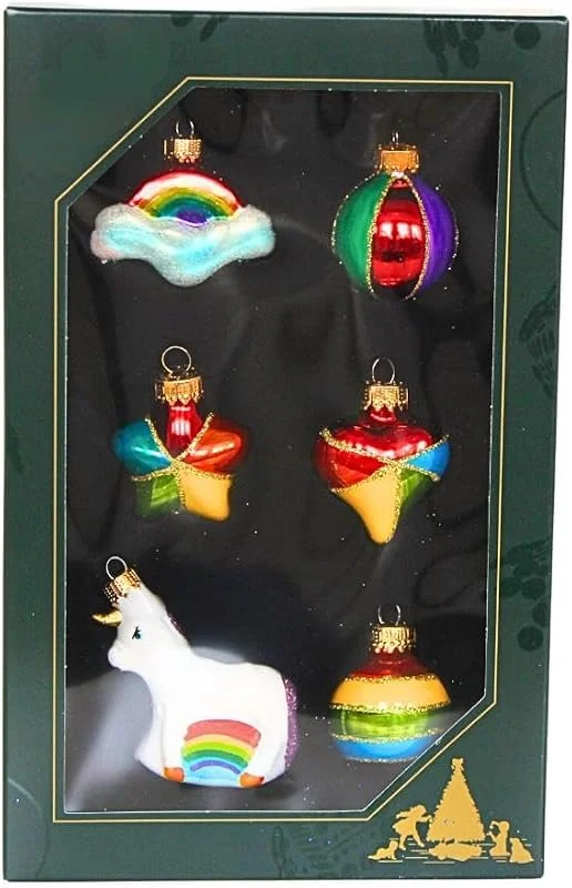 Besuche den Dekohelden24-Store Dekohelden24 Lauschaer Christbaumschmuck - 6er Set Christbaumkugeln Lauscha, Glaskugeln, Glasornamente Einhorn - Baumschmuck zum Adventskalender befüllen, aus Lauscha, Größe: 3, 5 cm je Ornament. — Advent und Tisch