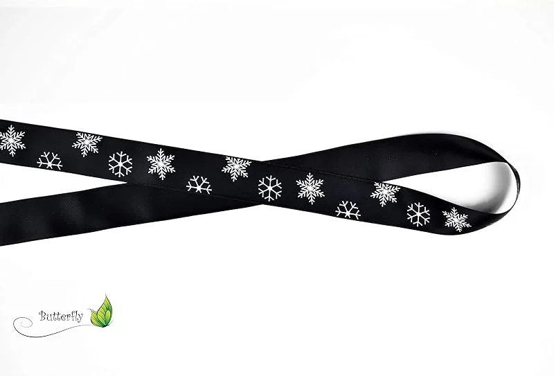Besuche den Creativery-Store 20m Rolle Satinband 25mm weiße Schneeflocken, Schleifenband Weihnachten Dekoband Geschenkband Weihnachtsband (schwarz 030) — Geschenkverpackung