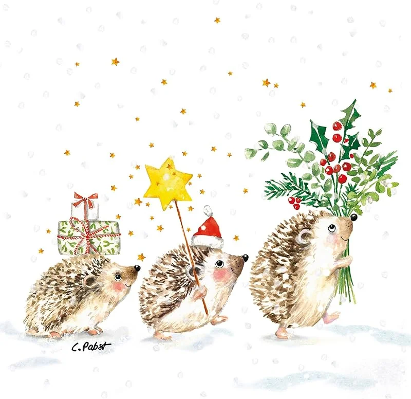 Marke: PPD 20 Servietten Weihnachten Winterwanderung der Igel als Tischdeko. Papierservietten mit Motiv. Auch für Decoupage und Serviettentechnik 33x33cm — Advent und Tisch