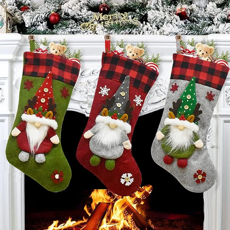 Marke: Ruimifos Nikolausstrumpf 3er Set, Weihnachtsstrumpf Groß Nikolausstrumpf Weihnachtssocken, Baumdekoration, Geschenktasche Weihnachtsgeschenktasche, Hängende Strümpfe für auf Kamin, Weihnachtsdeko