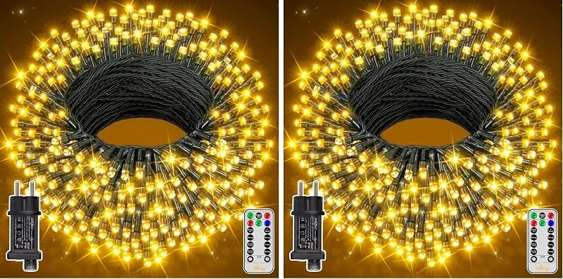 Besuche den Ollny-Store Ollny Lichterkette Außen 40m 400 LED Warmweiß mit Fernbedienung & Timer (Packung mit 2) — Weihnachtsbeleuchtung