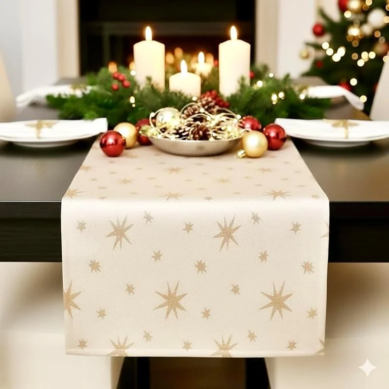 Besuche den EBD-Store Tischläufer, Ostern, Pfingsten, Weihnachten, Lurex Sterne, Tischband, Tischdeko (Champagner, Gold, 40x100 cm) — Küche & Haushalt