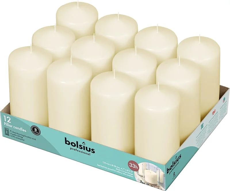 Besuche den bolsius-Store Bolsius Basische Kerzen zur Dekoration, Wachs, Elfenbein, Größe einzeln: H 11, 8 cm Ø 5, 8 cm, 12 Stück — Advent und Tisch