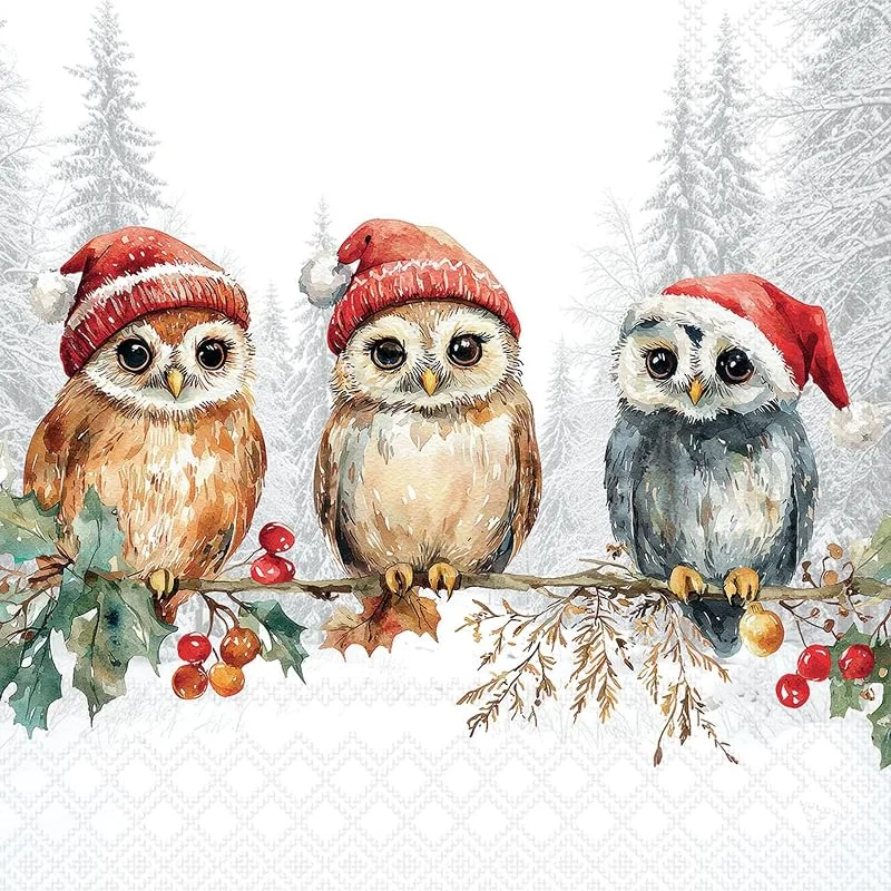 Besuche den Ambiente-Store Ambiente Servietten Papier 33x33cm 3-lag. mit Weihnachtseulen Motiv 20 STK. — Advent und Tisch