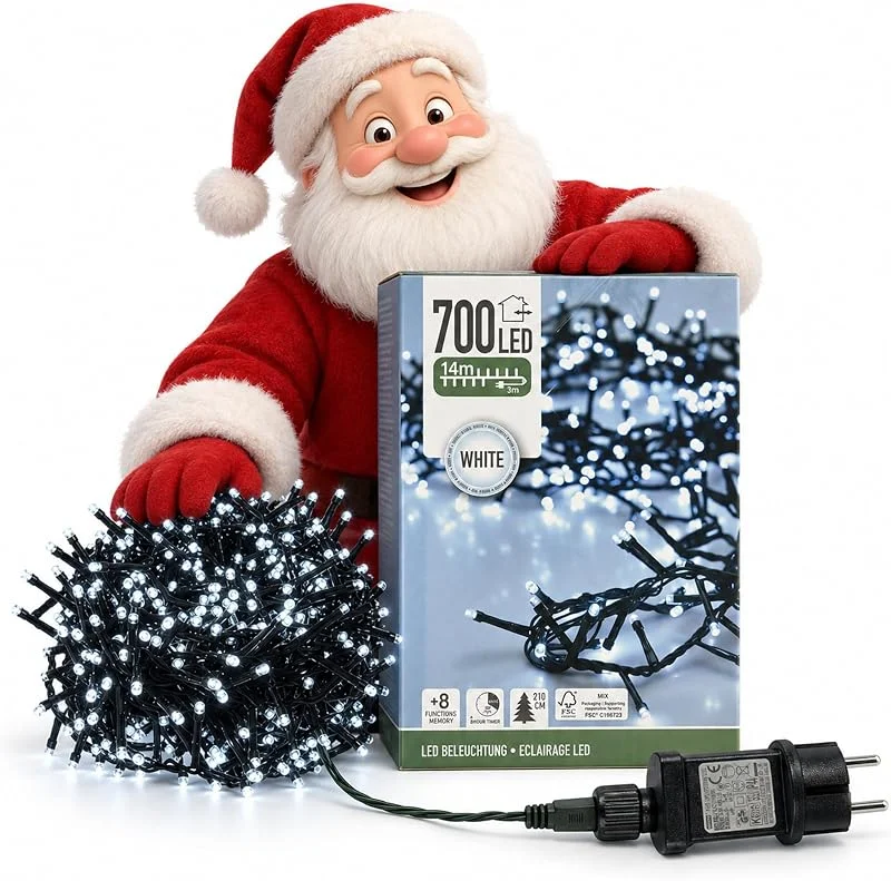 Marke: INtrenDU Lichterkette außen kaltweiß 700 LED 14 m mit Timer für Weihnachtsbaum — Weihnachtsbeleuchtung