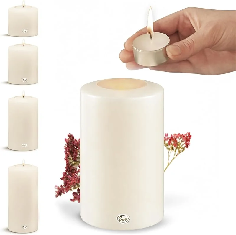 Besuche den Sin!-Store Sin! 1x Teelichthalter & Dauerkerze Classic Durchmesser 6cm Höhe 6cm warmweiß - Die Kerze die Nicht schmilzt! Kunststoffkerze mit Teelicht 4 Std. Brenndauer Made in Germany — Advent und Tisch