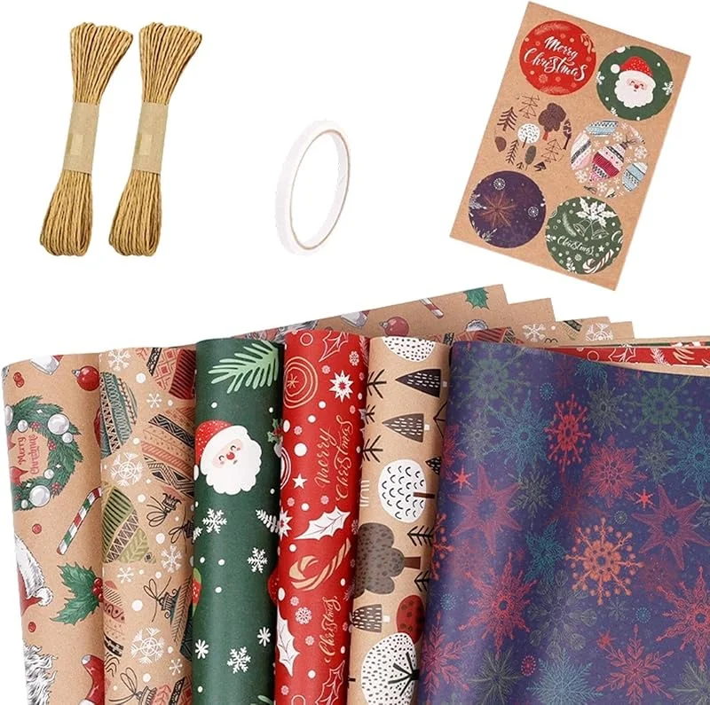 Marke: Generisch Geschenkpapier Weihnachten 6 Rollen Saisonal mit Geschenkverpackung Design