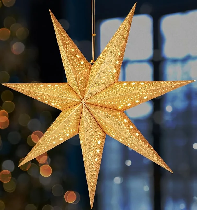 Besuche den BRUBAKER-Store BRUBAKER 3D Weihnachtsstern zum Aufhängen - Papierstern mit E14 Fassung — Weihnachtsdeko