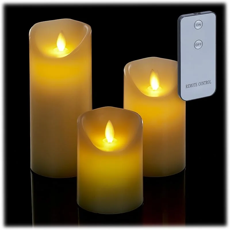 Besuche den Relaxdays-Store Relaxdays LED Kerzen, 3er Set, mit Timerfunktion, beweglicher Flamme & Fernbedienung, flammenlose Kerzenlichter, Creme — Kerzenlicht Abendessen
