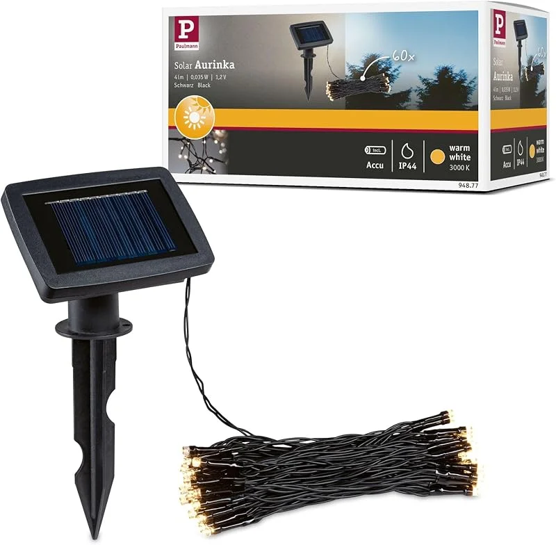 Besuche den Paulmann-Store Paulmann 94877 Solar Lichterkette Aurinka IP44 3000K 60x3lm Schwarz — Weihnachtsbeleuchtung