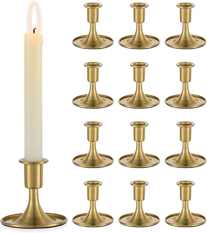 Besuche den Romadedi-Store Romadedi Kerzenständer Kerzenhalter Stabkerzen Gold - 12er Set Kleine Stabkerzenhalter Messing Metall für Tischdeko Hochzeit Wohnzimmer Weihnachten Party Adventskranz Modern Deko — Kerzenlicht Abendessen
