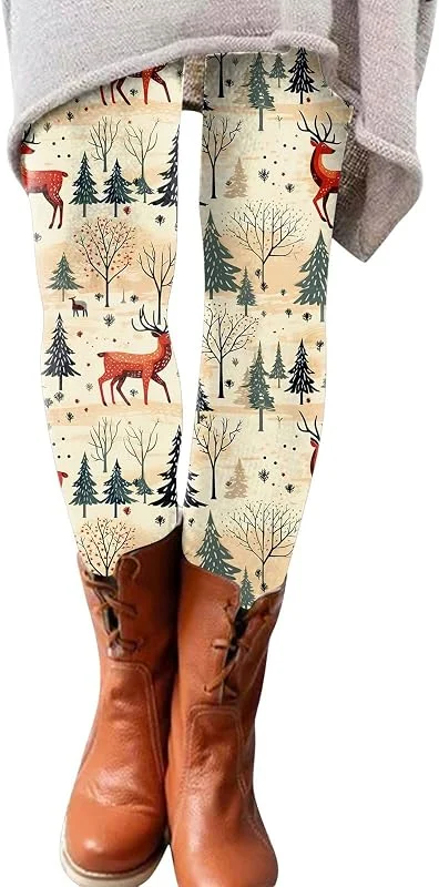 Marke: Générique Damen-Leggings, Weihnachtshose, bedruckt, Hip, hohe elastische Hose, dick, schöne Hip-Hose, Yoga, Eng, Sport, Jogging, Leggings, lang, Sport, Yogahose, Kleidung, Sportbekleidung, 32-Beige, Large — Weihnachtsmode