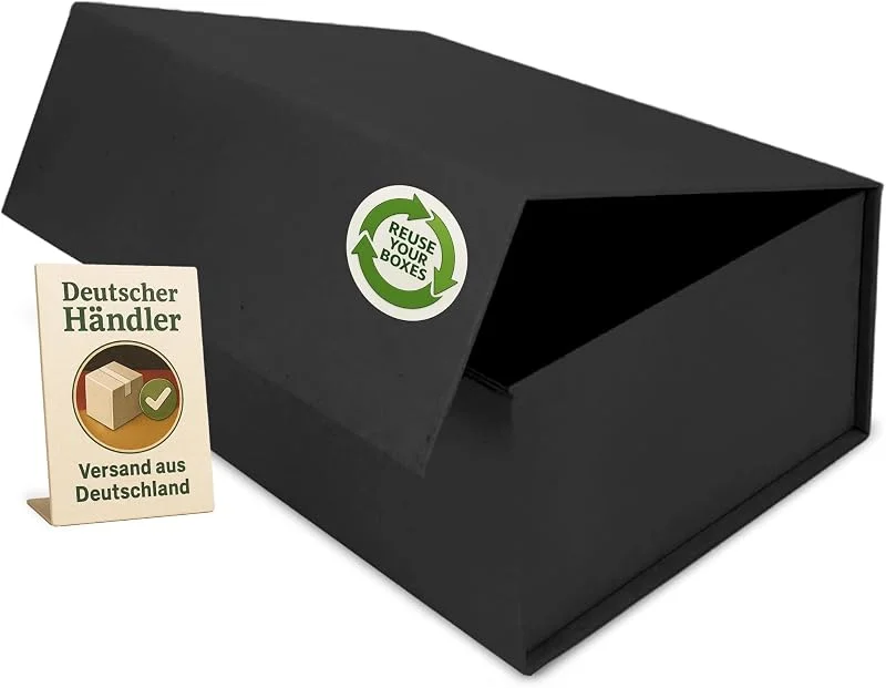 Besuche den Verpackungswelt-Store Geschenk-Box mit Deckel, 45 x 35 x 20 cm, Magnet-Verschluss, Hochzeit, Geburt, Weihnachten, Geschenk-Verpackung in Schwarz Natur — Geschenkverpackung