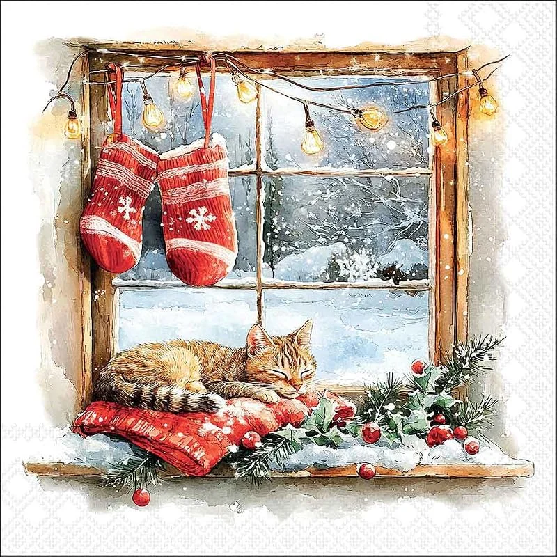 Marke: Ambiente Ambiente Serviette Winterfenster Katze Papier 33x33 cm 20 Stück — Advent und Tisch
