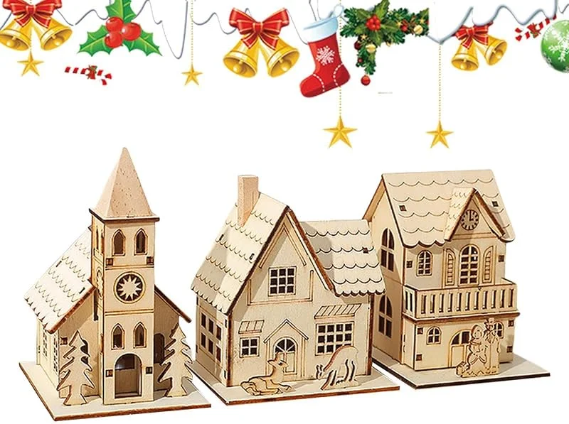 Marke: Generisch Beleuchtetes Weihnachtsdorf, niedlich, dekorativ, Holz, LED, beleuchtet — Weihnachtsdeko