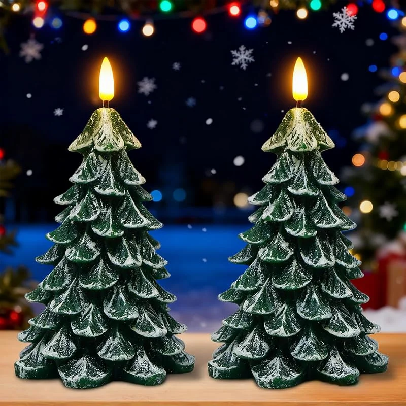 Marke: Wondise Wondise Flammenlose Weihnachtsbaum-Kerzen mit 6-Stunden-Timer, 2 Stück, batteriebetriebene LED-Kerzen, 3D-Docht, grüne elektrische Kerzen für Weihnachtsfeiertagsdekorationen — Weihnachtsbeleuchtung