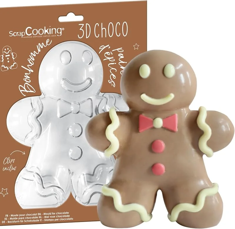 Besuche den ScrapCooking-Store ScrapCooking – starre Form für Schokolade, Lebkuchenmann, 3D-Form, Schokoladenform, für Weihnachtsmann aus Schokolade – Zubehör zum Backen in Blisterverpackung – Manalas – 6759 — Weihnachtskueche