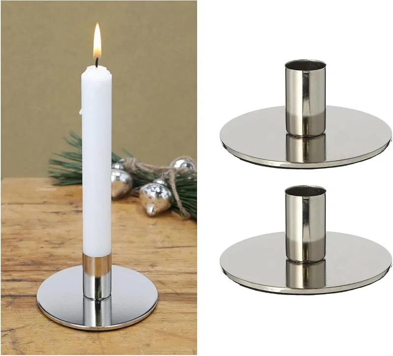 Besuche den Novaliv-Store Novaliv 2er-Set Stabkerzenhalter Metall Silber 10x5cm Vintage Kerzenhalter Retro Home Deko weihnachtliche Tischdeko Kerzenständer Kerzenpin scandic chic Wohnzimmerdekoration Dekoschale — Advent und Tisch