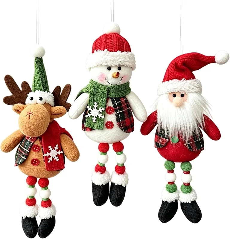 Marke: TusaMer 3-teiliges Weihnachtsbaumschmuck-Set, Plüsch-Weihnachtsmann, Elch, Schneemann hängende Dekoration, Schneemann-Ornamente, Weihnachtsbaum-Dekor — Weihnachtsdeko