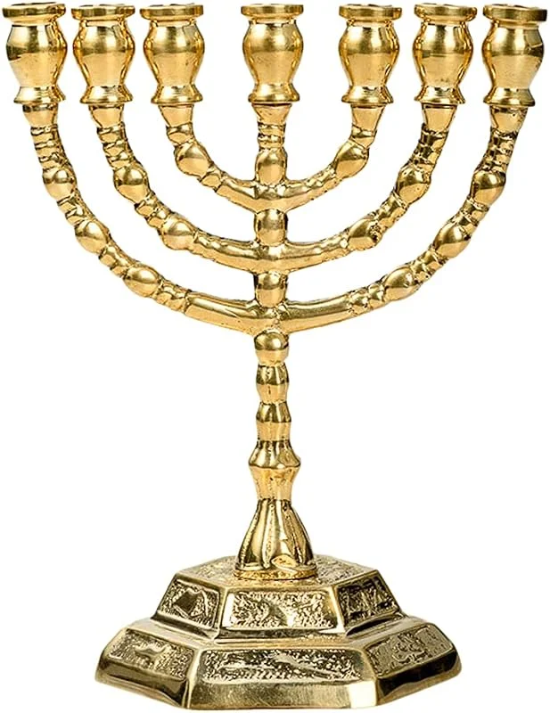 Besuche den NKlaus-Store NKlaus Menorah-Leuchter aus massivem Messing, vergoldet, 13cm hoch — Kerzenlicht Abendessen