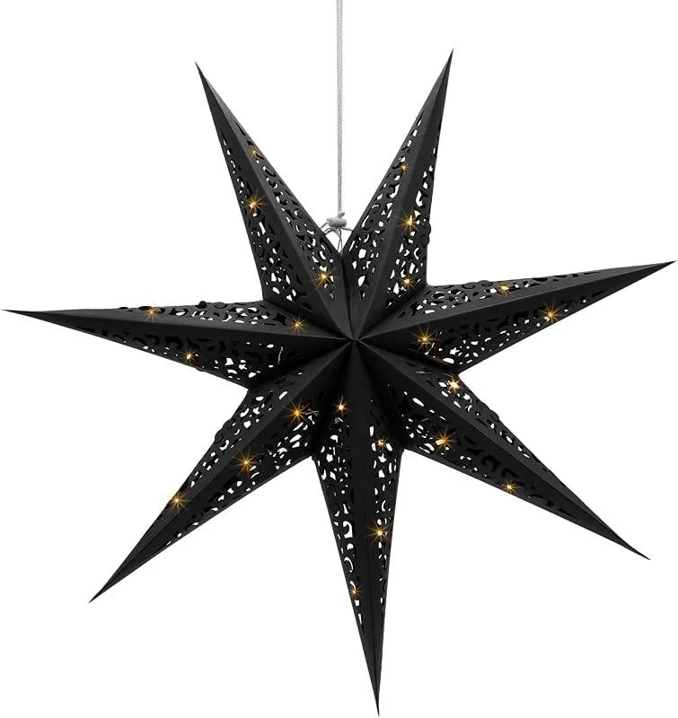 Besuche den Spetebo-Store Spetebo LED Papierstern zum Hängen in schwarz - Ø 60 cm - Weihnachts Stern Deko Beleuchtung warm weiß - Adventsstern Dekoleuchte Stimmungslicht für Weihnachten Advent Winter — Weihnachtsdeko