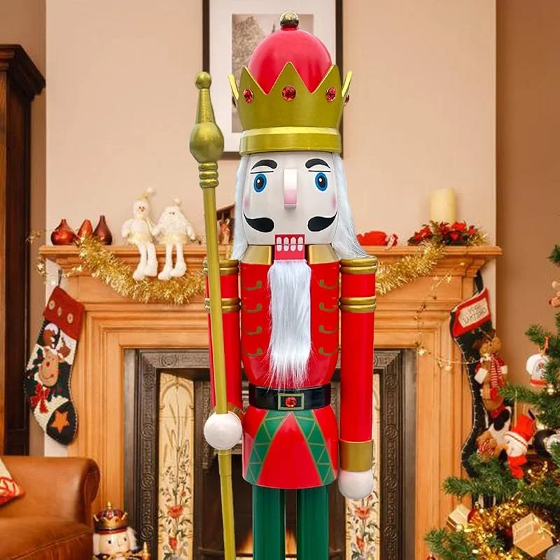 Besuche den ECOM-CDL-Store CDL 1, 8 m hoch rot Weihnachtsdekoration aus Holz Nussknacker Königs-Ornament auf Ständer, hält goldenes Zepter für drinnen und draußen, Weihnachten, Veranstaltungen, Zeremonien K03