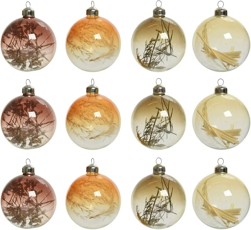 Marke: Kaemingk Kaemingk Weihnachtskugeln Glas 8cm x 12 Stück gefüllt Trockenblumen Christbaumkugeln Farbverlauf transparent — Weihnachtsdeko