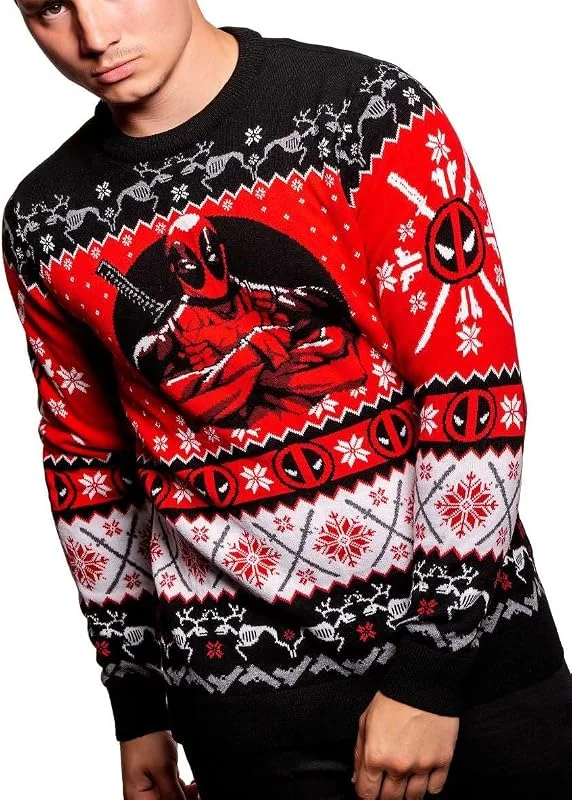 Marke: Merchoid Deadpool Strickpullover Weihnachtspullover Unisex für Damen oder Herren - Ugly Sweater Marvel Geschenk — Weihnachtsmode