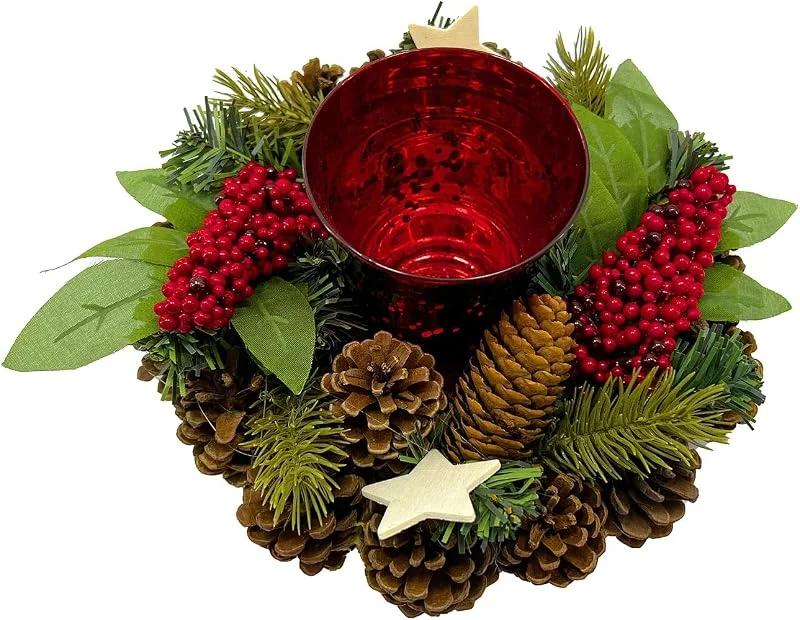 Besuche den Britesta-Store weihnachtdeko: Handgefertigtes Weihnachts- & Adventsgesteck mit Teelicht-Halter, 23cm (Weihnachtsgesteck mit Teelichter, Dekoration Weihnachten, Tafel) — Advent und Tisch