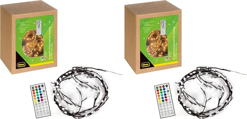 Besuche den Idena-Store Idena 30522 - LED Zweige, Lichterkette mit 120 RGB LED in 16 Lichtfarben, Deko für Außen & Innen, ca. 2 m groß, 3 Timer Modi & 7 Lichtfunktionen, als Wanddeko und Lichterbaum (Packung mit 2) — Weihnachtsbeleuchtung
