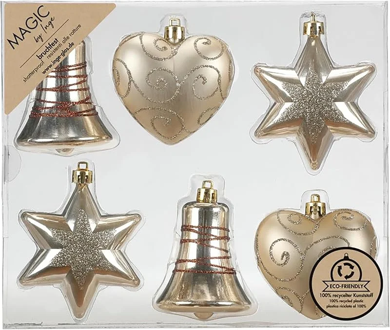 Besuche den Inge-glas-Store Inge-glas Christbaumschmuck Formen Mix 9cm Kunststoff 6er Set - bruchsicher & mit Glitzer - Christbaumkugeln für Weihnachtsbaum - Weihnachtskugeln & Weihnachtsbaumschmuck Champagner - Creamy Gold — Weihnachtsdeko