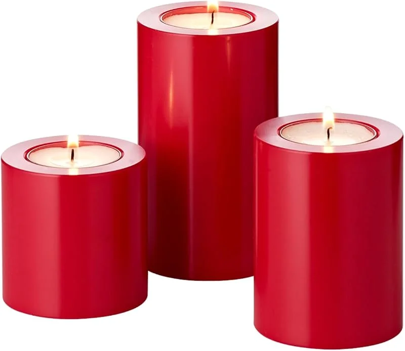 Besuche den EDZARD-Store EDZARD Teelichthalter Cornelius 3er-Set (H 6, 8, 11 cm, Ø 6 cm), rot — Kerzenlicht Abendessen