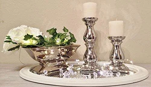 Besuche den DRULINE-Store DRULINE Keramik Kerzenleuchter Eckig Kerzenständer Kerzenhalter Windlicht Nina Silber 2er-Sparset — Kerzenlicht Abendessen