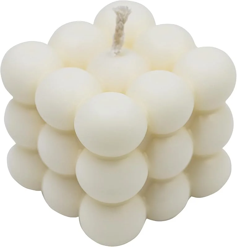 Besuche den Ordinate-Store Ordinate Bubble Candle, handmade vegan aesthetic kerzen weiß, Wohnzimmer decoration, bubble kerzen set in Cube Modern, Parfümfrei, kugel candles, 5.5x5.5x5.5cm — Kerzenlicht Abendessen